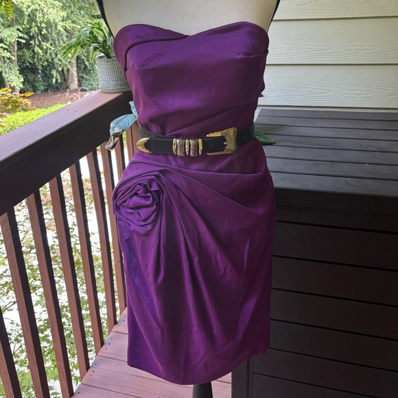 JS Collections Purple Ruched Strapless Sheath Dress - Picture 9 of 12